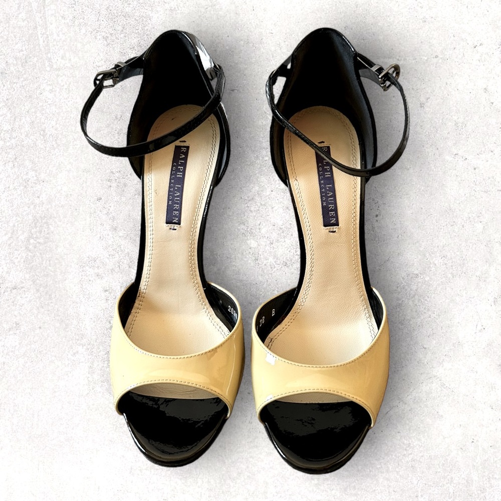 Ralph Lauren (Purple Label) Women’s Black & Bone Patent Leather Heels - Size 38B